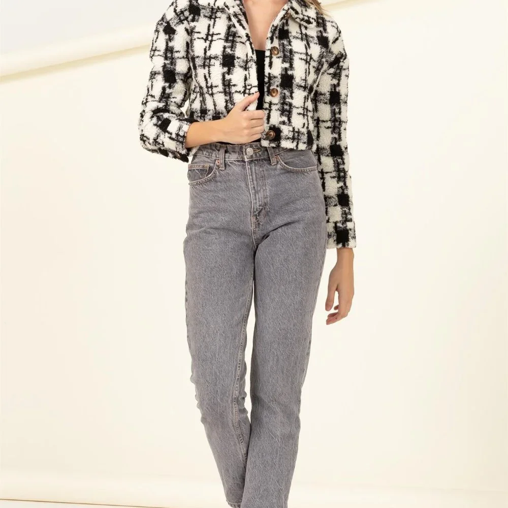 MY STYLE PATTERENED TEDDY CROPPED JACKET - Picture 5 of 6